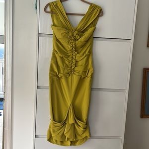 FANTASTIC ZAC POSEN CHARTREUSE COUTURE MIDI DRESS